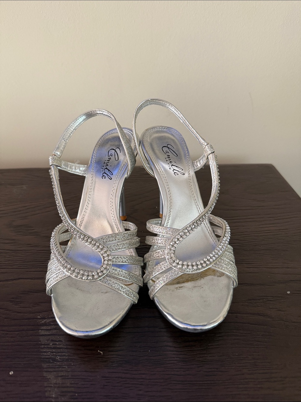 Camille La Vie Silver Crystal Slingback Heels